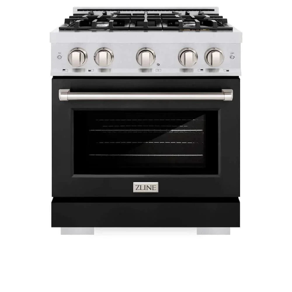 ZLINE 30" Select Gas Range Convection Gas Oven DuraSnow® Stainless Steel Black Matte Door HGRS-BLM-30
