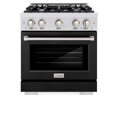 ZLINE 30" Select Gas Range Convection Gas Oven DuraSnow® Stainless Steel Black Matte Door HGRS-BLM-30