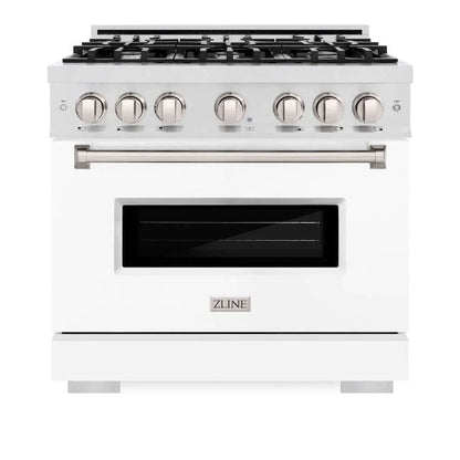 ZLINE 36"Classic Gas Range, Convection Gas Oven, DuraSnow® Stainless Steel, White Matte Door CGRS-WM-36
