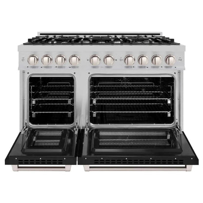 ZLINE 48" Select Gas Range Convection Gas Oven DuraSnow® Stainless Steel Black Matte Door HGRS-BLM-48