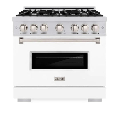 ZLINE 36"Classic Gas Range, Convection Gas Oven, Stainless Steel, White Matte Door CGR-WM-36