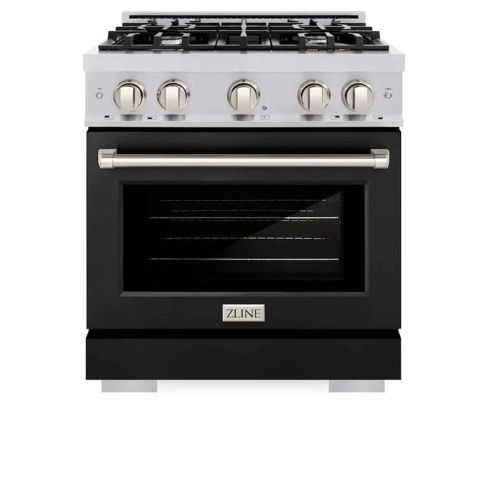 ZLINE 30" Select Dual Fuel Range Gas Cooktop Electric Convection Oven Stainless Steel Black Matte Door HDR-BLM-30