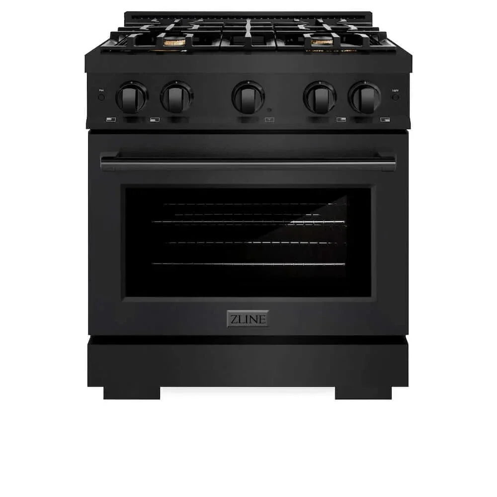 ZLINE 30" Select Gas Range Convection Gas Oven Black Stainless Steel Brass Burners HGRB-BR-30