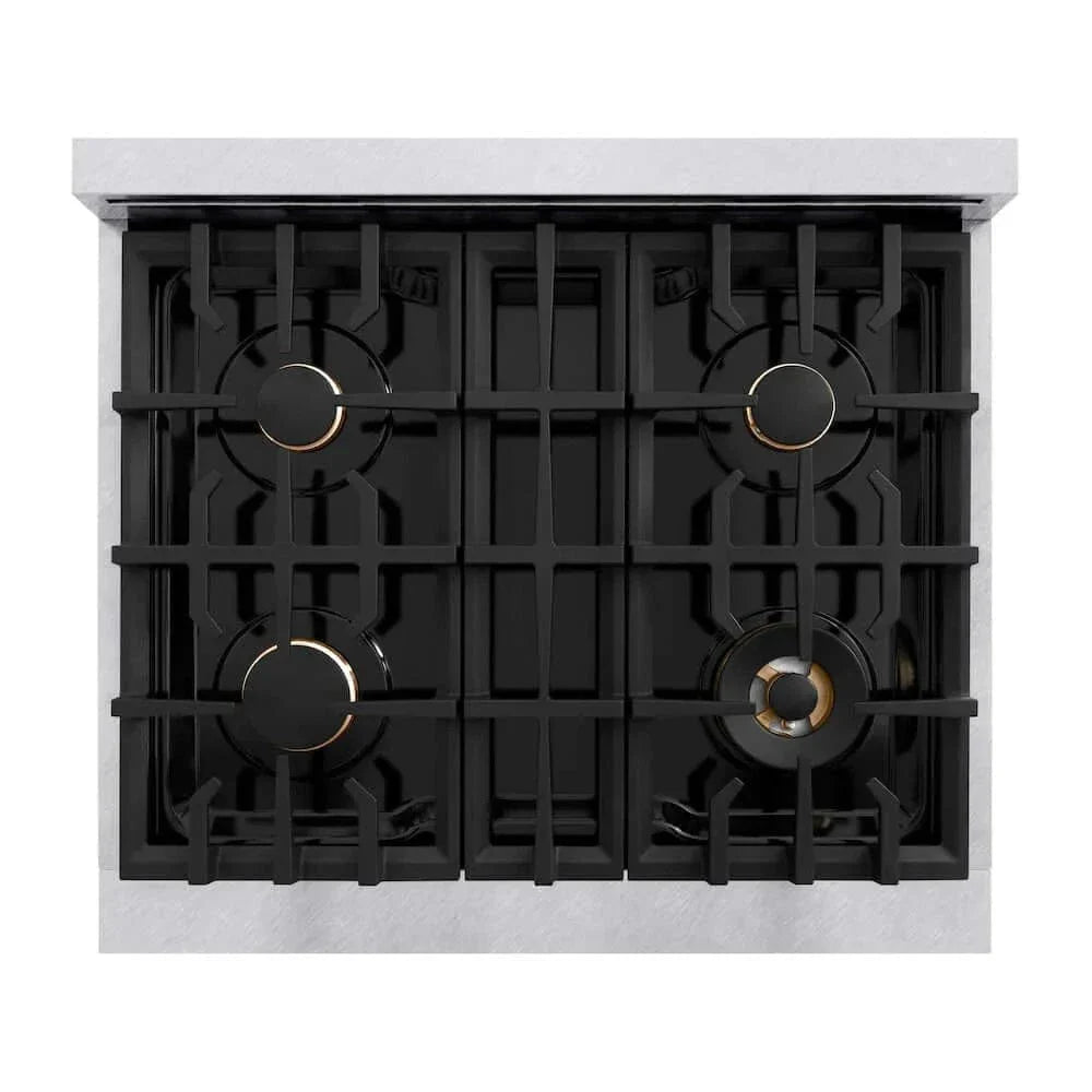 ZLINE 30"Classic Gas Range, Convection Gas Oven, DuraSnow® Stainless Steel, White Matte Door Polished Gold CGRSZ-WM-30-G