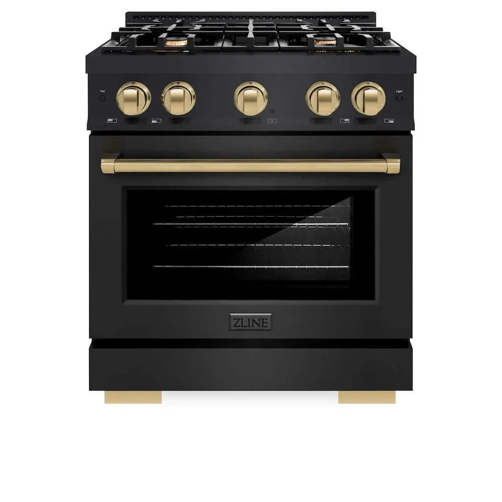 ZLINE 30" Select Dual Fuel Range Gas Cooktop Electric Convection Oven Black Stainless Steel Champagne Bronze HDRBZ-30-CB