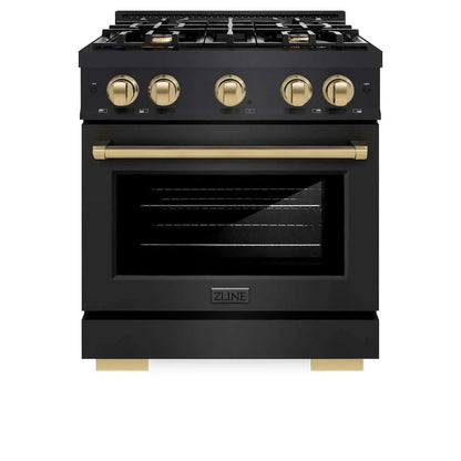 ZLINE 30" Select Dual Fuel Range Gas Cooktop Electric Convection Oven Black Stainless Steel Champagne Bronze HDRBZ-30-CB