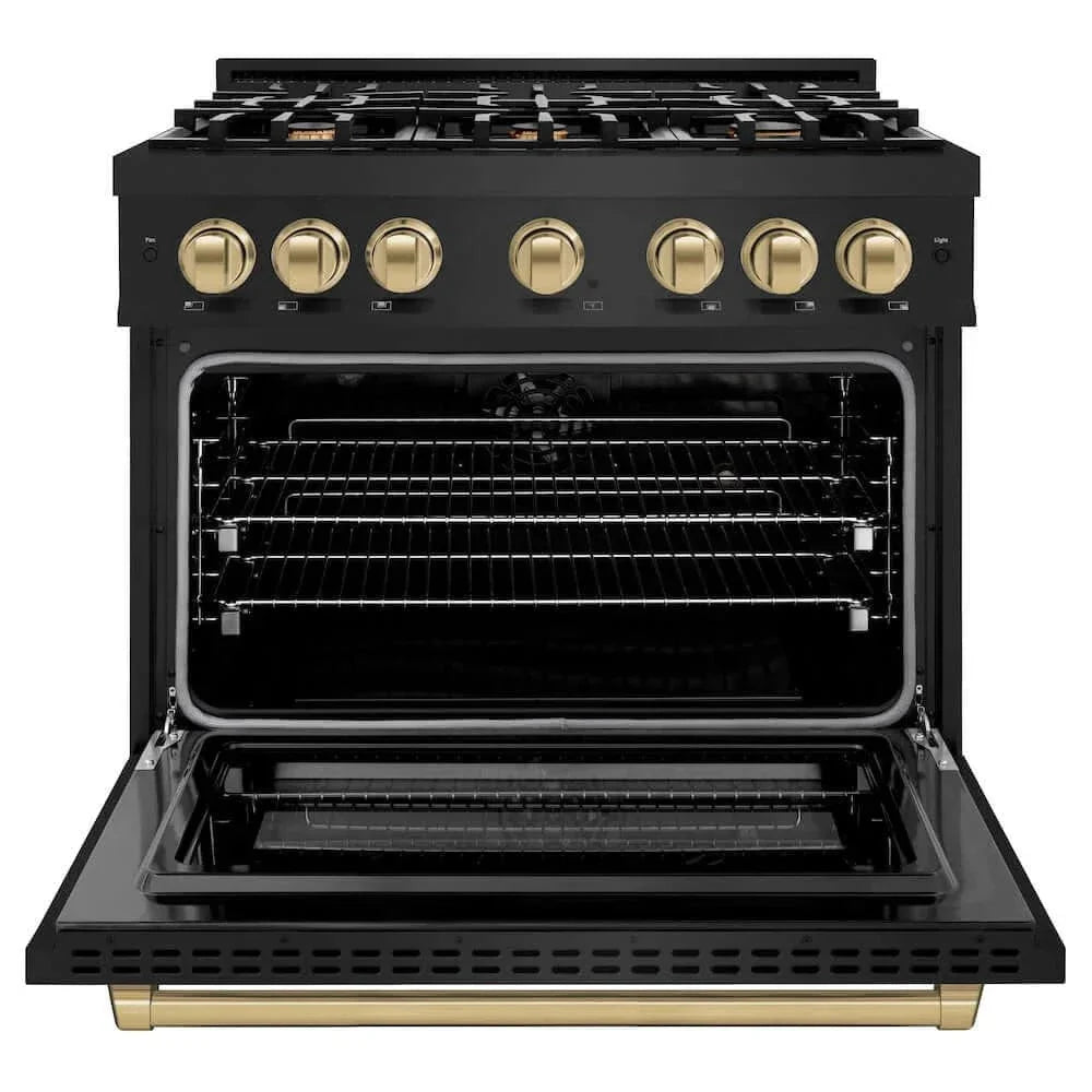 ZLINE 36" Select Dual Fuel Range Gas Cooktop Electric Convection Oven Black Stainless Steel Champagne Bronze HDRBZ-36-CB