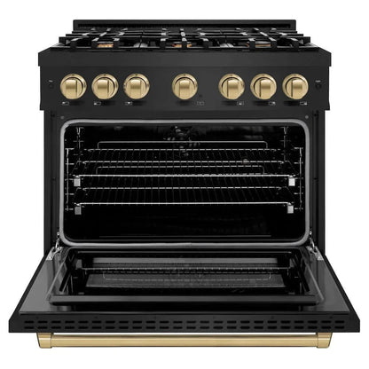 ZLINE 36" Select Dual Fuel Range Gas Cooktop Electric Convection Oven Black Stainless Steel Champagne Bronze HDRBZ-36-CB