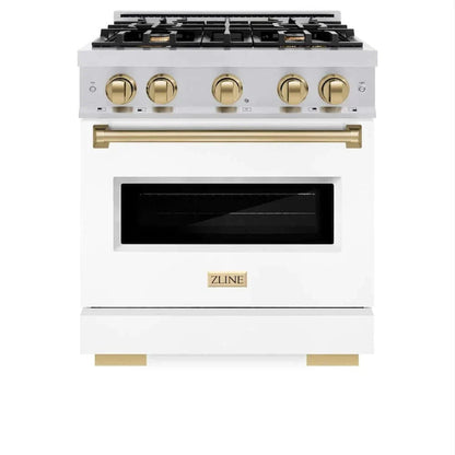 ZLINE 30" Dual Fuel Range, Gas Cooktop, Electric Convection Oven Stainless Steel, White Matte Champagne Bronze CDRZ-WM-30-CB