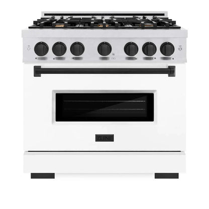 ZLINE 36"Classic Gas Range, Convection Gas Oven, DuraSnow® Stainless Steel, White Matte Door Matte Black CGRSZ-WM-36-MB