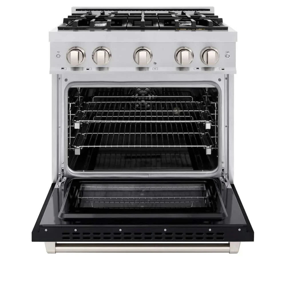 ZLINE 30" Select Dual Fuel Range Gas Cooktop Electric Convection Oven Stainless Steel Black Matte Door HDR-BLM-30