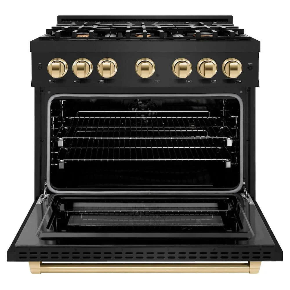 ZLINE 36" Select Dual Fuel Range Gas Cooktop Electric Convection Oven Black Stainless Steel Gold HDRBZ-36-G