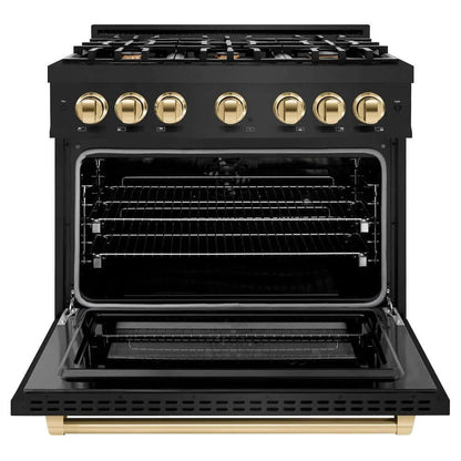 ZLINE 36" Select Dual Fuel Range Gas Cooktop Electric Convection Oven Black Stainless Steel Gold HDRBZ-36-G