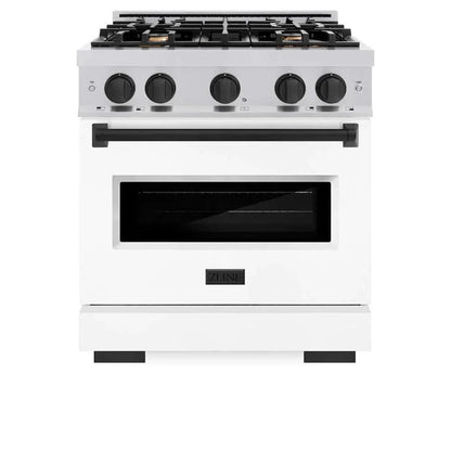 ZLINE 30" Dual Fuel Range, Gas Cooktop, Electric Convection Oven Stainless Steel, White Matte Matte Black CDRZ-WM-30-MB