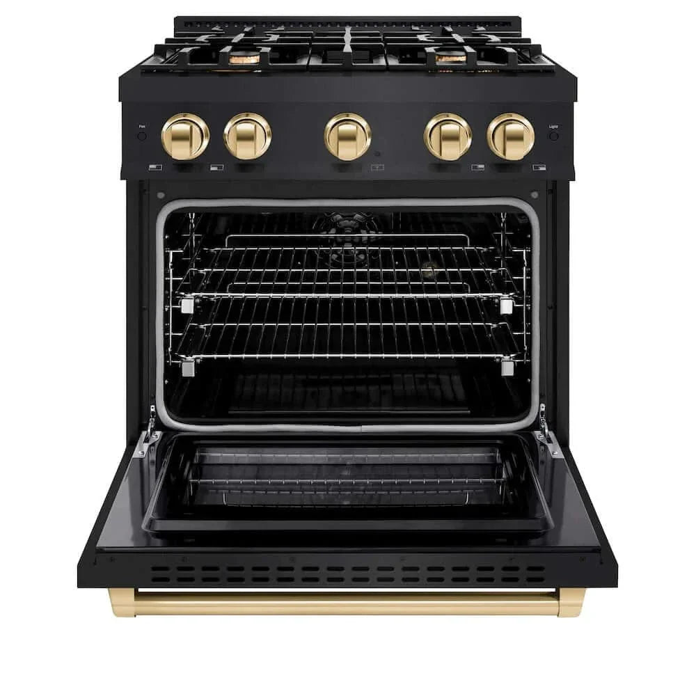 ZLINE 30" Select Gas Range Convection Gas Oven Black Stainless Steel Gold HGRBZ-30-G