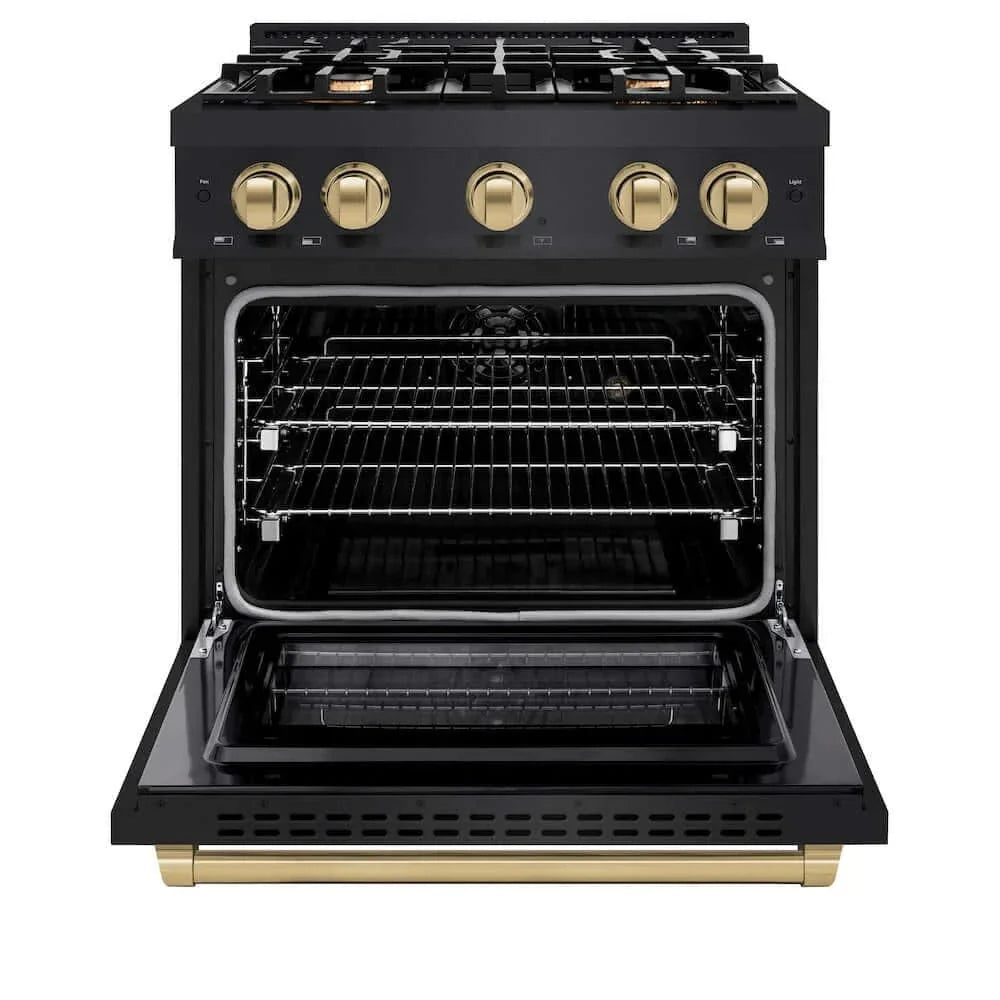 ZLINE 30" Select Gas Range Convection Gas Oven Black Stainless Steel Champagne Bronze HGRBZ-30-CB
