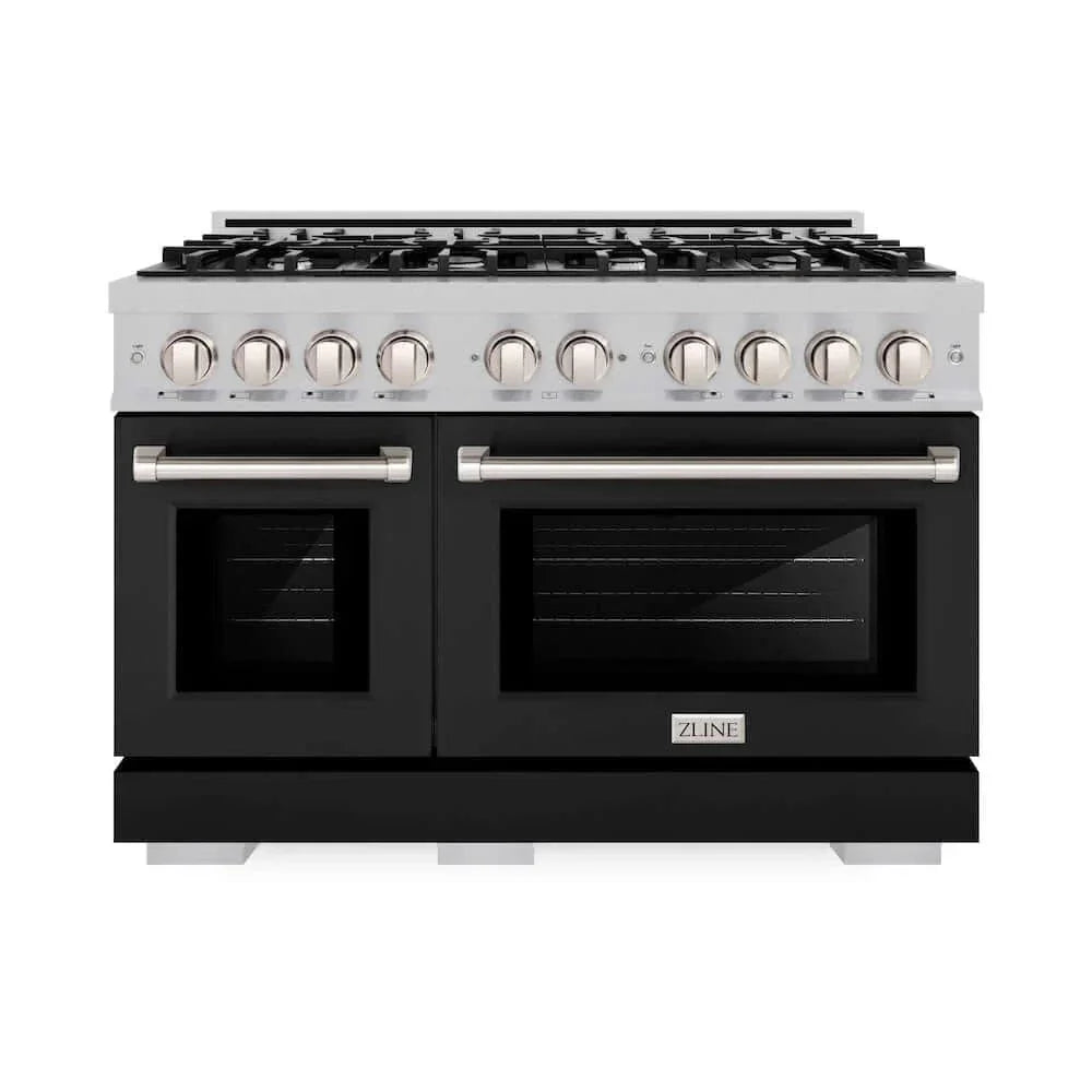 ZLINE 48" Select Gas Range Convection Gas Oven DuraSnow® Stainless Steel Black Matte Door HGRS-BLM-48
