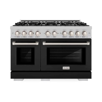 ZLINE 48" Select Gas Range Convection Gas Oven DuraSnow® Stainless Steel Black Matte Door HGRS-BLM-48
