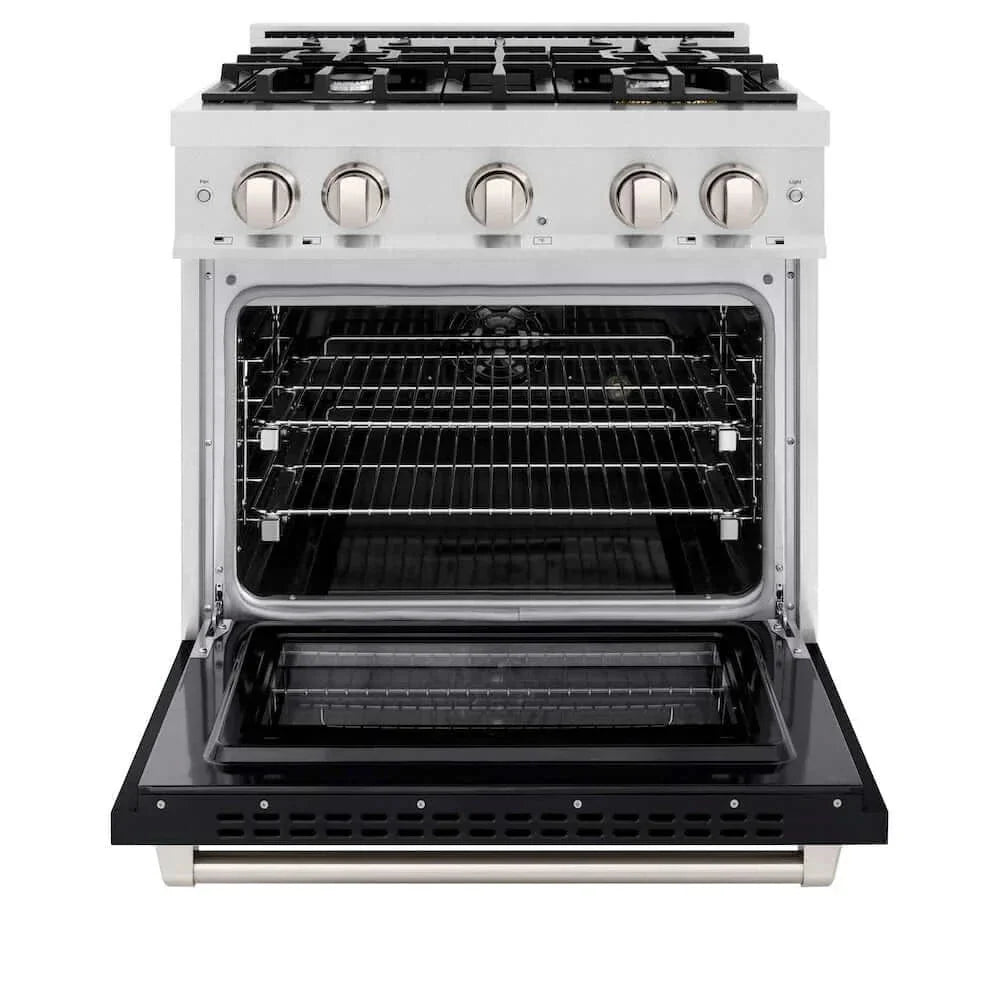 ZLINE 36" Select Gas Range Convection Gas Oven DuraSnow® Stainless Steel Black Matte Door HGRS-BLM-36