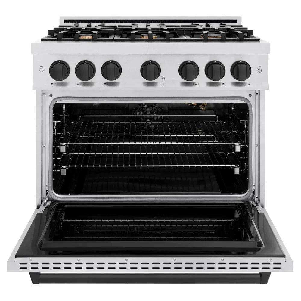 ZLINE 36"Classic Gas Range, Convection Gas Oven, DuraSnow® Stainless Steel, Matte Black CGRSZ-36-MB
