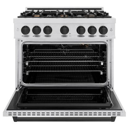ZLINE 36"Classic Gas Range, Convection Gas Oven, DuraSnow® Stainless Steel, Matte Black CGRSZ-36-MB