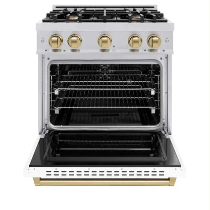 ZLINE 30" Dual Fuel Range, Gas Cooktop, Electric Convection Oven Stainless Steel, White Matte Polished Gold CDRZ-WM-30-G