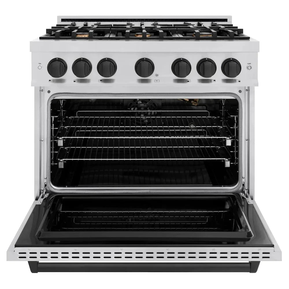 ZLINE 36" Classic Gas Range, Convection Gas Oven Stainless Steel, Matte Black CGRZ-36-MB