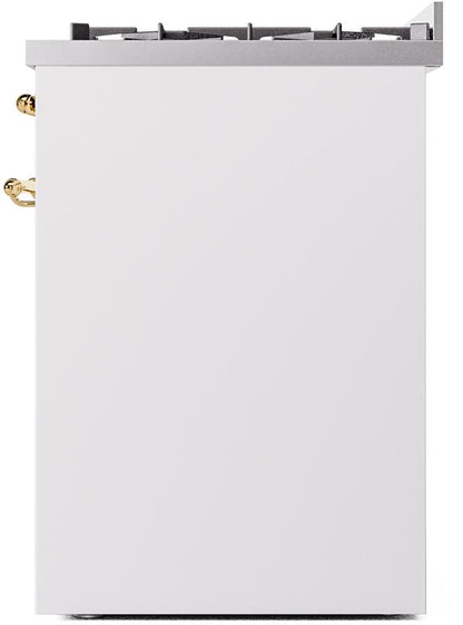 ILVE Nostalgie II 30" Dual Fuel Liquid Propane Range, White, Brass Trim UP30NMPWHGLP