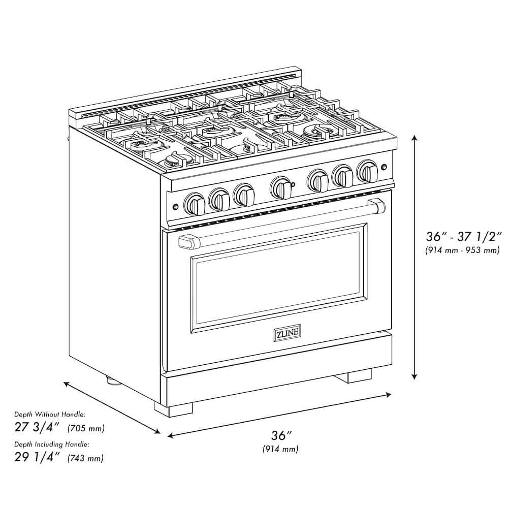 ZLINE 36" Select Dual Fuel Range Gas Cooktop Electric Convection Oven Black Stainless Steel Champagne Bronze HDRBZ-36-CB
