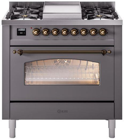 ILVE Nostalgie II 36" Dual Fuel Liquid Propane Range, Matte Graphite, Bronze Trim UP36FNMPMGBLP
