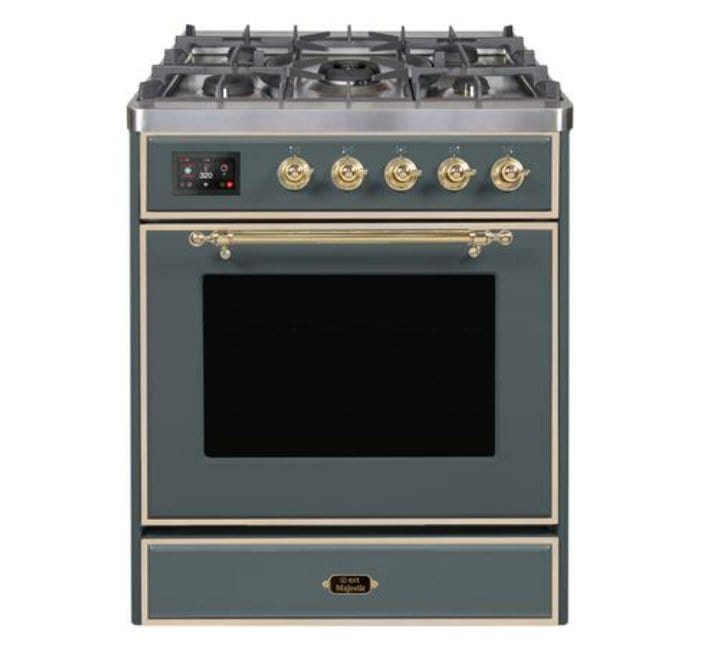 ILVE Majestic II 30" Dual Fuel, Natural Gas Range, Blue Grey, Brass Trim UM30DNE3BGG