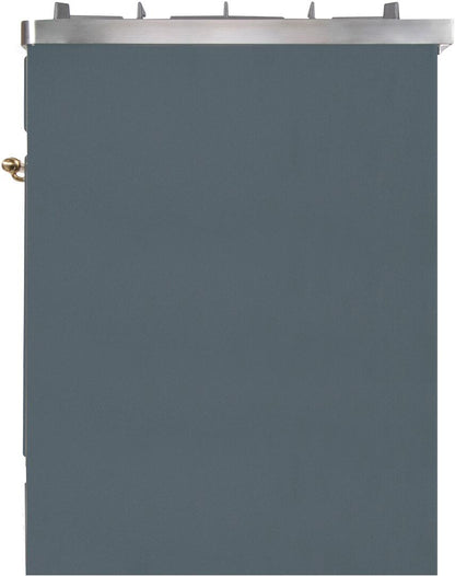 ILVE Majestic II 30" Dual Fuel, Natural Gas Range, Blue Grey, Brass Trim UM30DNE3BGG