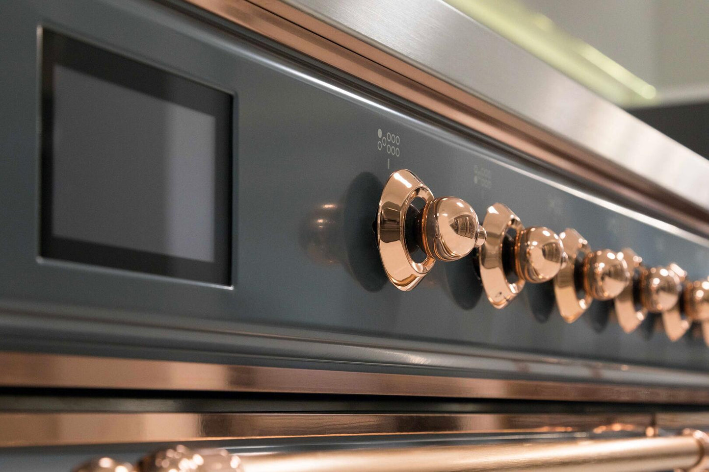 ILVE Majestic II 60 Inch Dual Fuel Natural Gas Freestanding Range, Blue Grey, Copper Trim, UM15FDNS3BGP