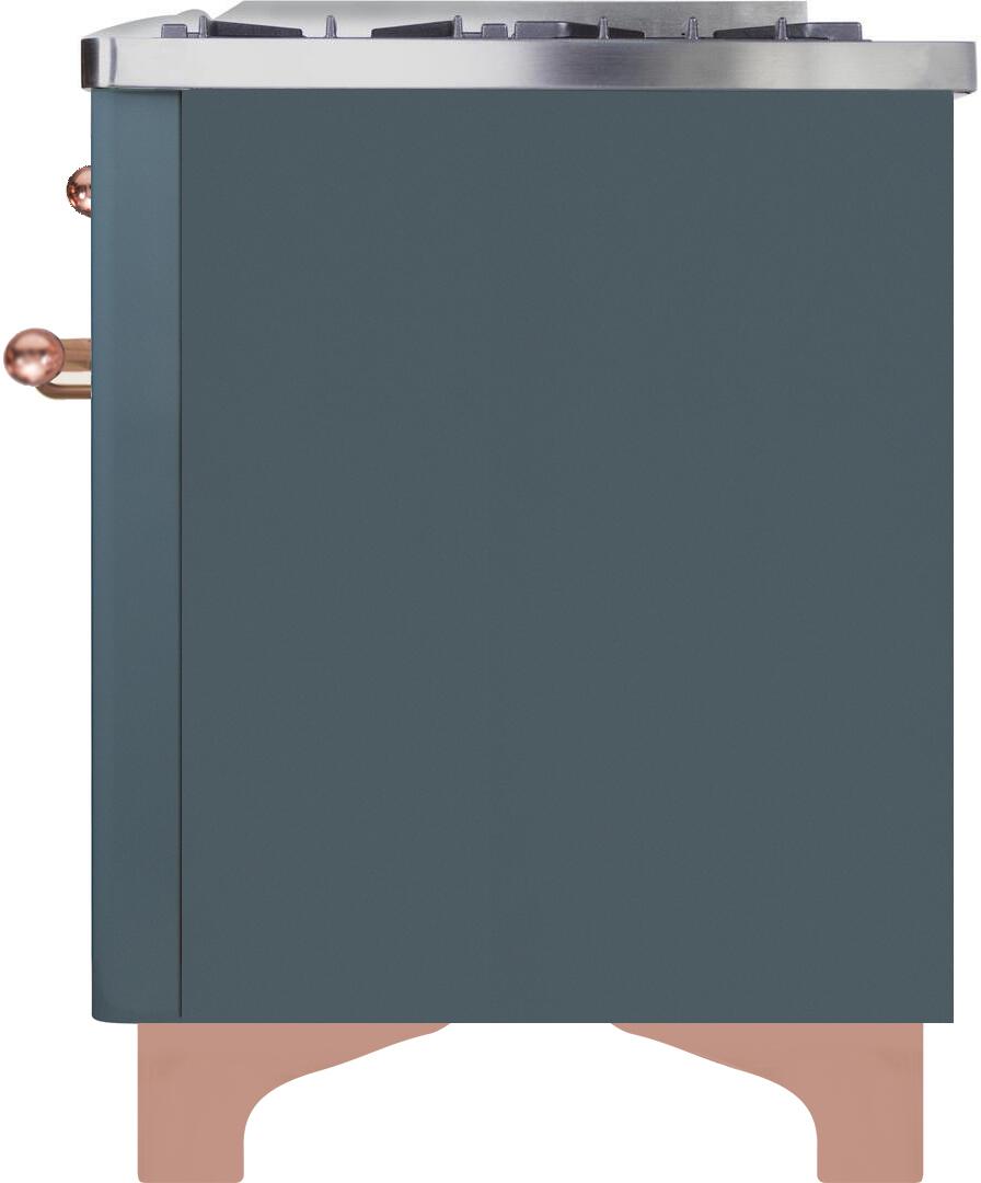ILVE Majestic II 60 Inch Dual Fuel Natural Gas Freestanding Range, Blue Grey, Copper Trim, UM15FDNS3BGP