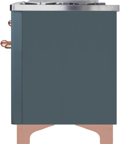 ILVE Majestic II 60 Inch Dual Fuel Natural Gas Freestanding Range, Blue Grey, Copper Trim, UM15FDNS3BGP