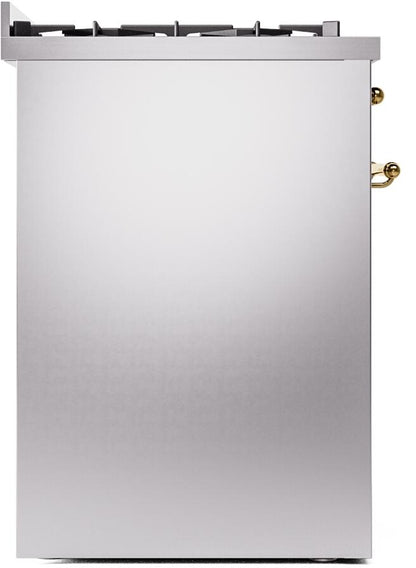 ILVE Nostalgie II 30" Dual Fuel Natural Gas Range, Stainless Steel, Brass Trim UP30NMPSSG