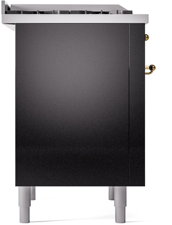 ILVE Nostalgie II 36" Dual Fuel Natural Gas Range, Glossy Black , Brass Trim UP36FNMPBKG