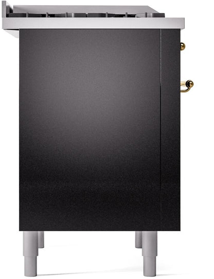ILVE Nostalgie II 36" Dual Fuel Natural Gas Range, Glossy Black , Brass Trim UP36FNMPBKG
