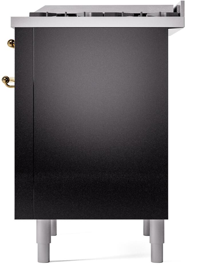 ILVE Nostalgie II 36" Dual Fuel Natural Gas Range, Glossy Black , Brass Trim UP36FNMPBKG