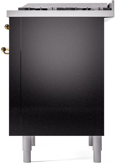 ILVE Nostalgie II 36" Dual Fuel Natural Gas Range, Glossy Black , Brass Trim UP36FNMPBKG