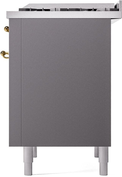 ILVE Nostalgie II 36" Dual Fuel Natural Gas Range, Matte Graphite, Brass Trim UP36FNMPMGG