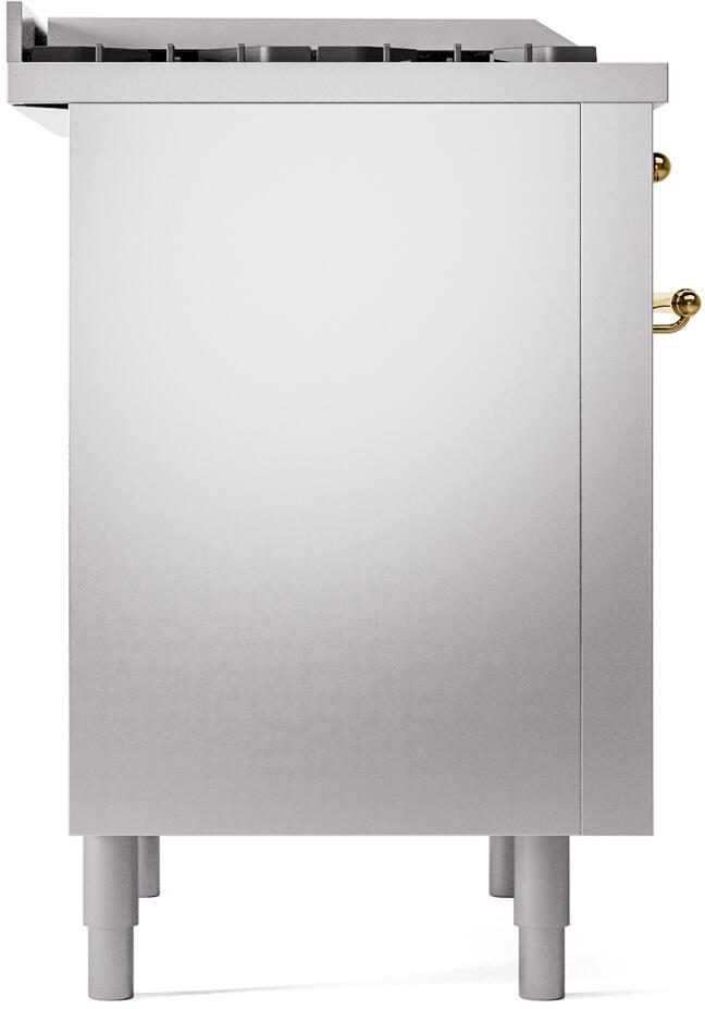 ILVE Nostalgie II 36" Dual Fuel Natural Gas Range, Stainless Steel , Brass Trim UP36FNMPSSG
