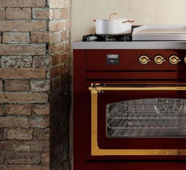 ILVE Nostalgie II 48" Dual Fuel Liquid Propane Range, Blue Grey, Bronze Trim UP48FNMPBGBLP