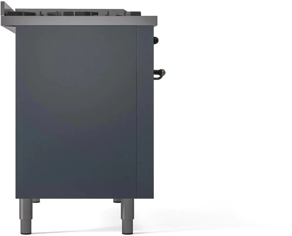 ILVE Nostalgie II 48" Dual Fuel Liquid Propane Range, Blue Grey, Bronze Trim UP48FNMPBGBLP