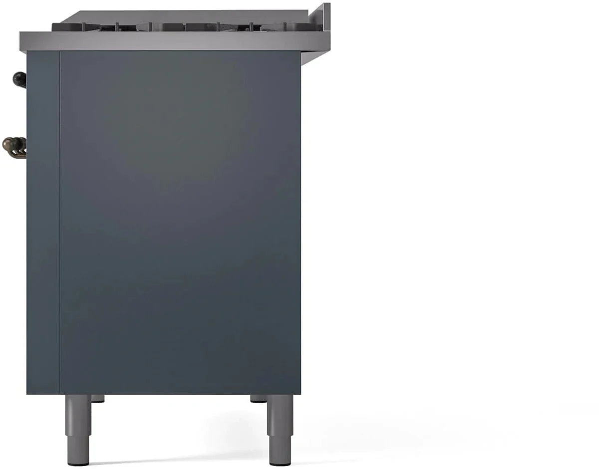 ILVE Nostalgie II 48" Dual Fuel Liquid Propane Range, Blue Grey, Bronze Trim UP48FNMPBGBLP