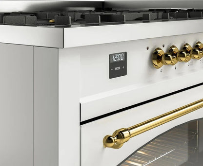 ILVE Nostalgie II 60" Dual Fuel Liquid Propane Range, White, Brass Trim UP60FNMPWHGLP